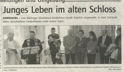 Ausschnitt aus der Zeitung: Junges Leben im alten Schloss