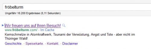 Screenshot Google-Ergebnis für Fröbelturm